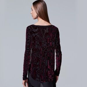 Simply Vera Vera Wang Velvet Burnout Top Chiffon Hem Long Sleeves Size Small